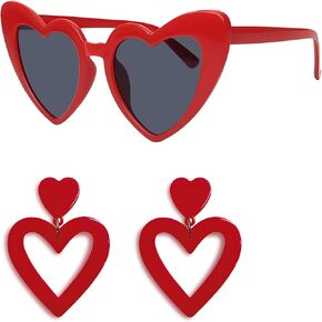 Double Heart Earrings Dangling Heart Drop Earrings For Women & Heart Shaped Sunglasses Set, Chic Outfit Jewelry Fan Gifts in Kuwait