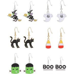 Halloween Drop Dangle Earrings Set Pumpkin Ghost Spider Boo Bat Cat Hook Earrings Halloween Earrings For Women Girls