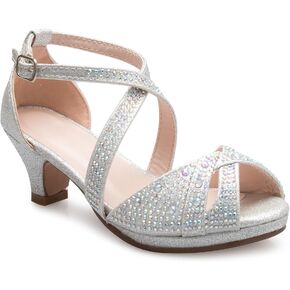 Olivia K Girl's Cute Adorable Strappy Glitter Open Toe Heel Sandals - Adjustable buckle