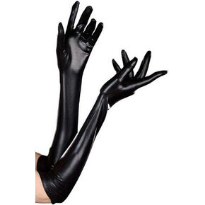 Luwint Women Sexy Wet Look Black Long Gloves for Costume Cosplay Photoshoot