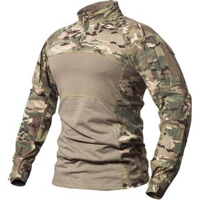 CARWORNIC Gear Men's Tactical Military Combat Shirt Cotton Army Assault Camo Long Sleeve T Shirt