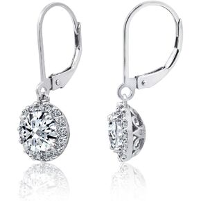 Amazon Collection Sterling Silver Platinum Plated Infinite Elements Cubic Zirconia Halo Leverback Drop Earrings in Saudi Arabia