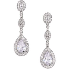 SWEETV Cubic Zirconia Teardrop Wedding Bridal Earrings for Women,Bridesmaids,Brides - Crystal Rhinestones Dangle Earrings Jewelry