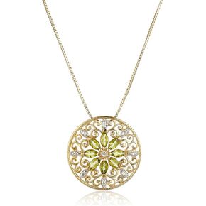 Amazon Collection 18k Yellow Gold Plated Sterling Silver Gemstone and Diamond Accent Filigree Mandala Pendant Necklace, 18"