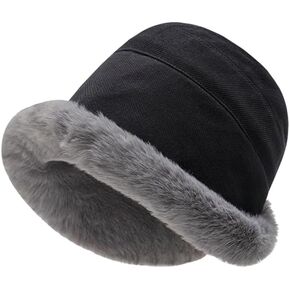 Plush Fuzzy Bucket Hat for Women Warm Fluffy Faux Fur Fisherman Cap Winter Ski Outdoor Windproof Warm Fleece Lining Hat