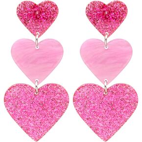 Pink Heart Earrings for Women,Double Heart Drop Earrings Y2K Lover Heart Dangle Earrings Summer Beach Acrylic Candy-colored Earrings Valentine's Day Jewelry Gift in Kuwait