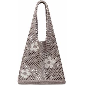 CATMICOO Crochet Mesh Beach Tote Bag Summer Aesthetic Knit Bag for Women