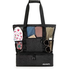 Alameda Mesh Tote Beach Bag - Cooler Bags Insulated for Travel, Zipper Top High Capacity Beach Pool Bag