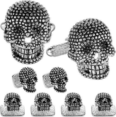 Cufflinks for Men with Tuxedo Studs in Gift Box, Gold or Silver Tone Skull Cuff links for Black Bow tie Navy Blue Suit White Shirts ; Mens Jewelry or Accessories on Halloween Birthday Party Christmas in Saudi Arabia