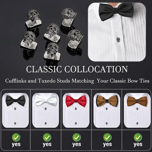 Cufflinks for Men with Tuxedo Studs in Gift Box, Gold or Silver Tone Skull Cuff links for Black Bow tie Navy Blue Suit White Shirts ; Mens Jewelry or Accessories on Halloween Birthday Party Christmas in Saudi Arabia