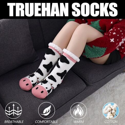جوارب تروهان للنساء للشتاء، ناعمة وسميكة ومريحة، مبطنة بالصوف مع مقابض غير قابلة للانزلاق، جوارب منزلية منفوشة وغير قابلة للانزلاق in Kuwait