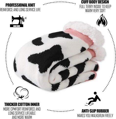 جوارب تروهان للنساء للشتاء، ناعمة وسميكة ومريحة، مبطنة بالصوف مع مقابض غير قابلة للانزلاق، جوارب منزلية منفوشة وغير قابلة للانزلاق in Kuwait