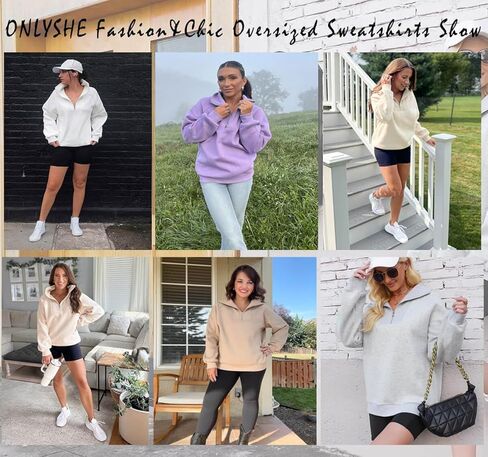 كنزات نسائية كبيرة الحجم بنصف سحاب من ONLYSHE قمصان بغطاء للرأس وسحاب ربع سنوي وأكمام طويلة وبلوفرات وملابس من الصوف in Kuwait