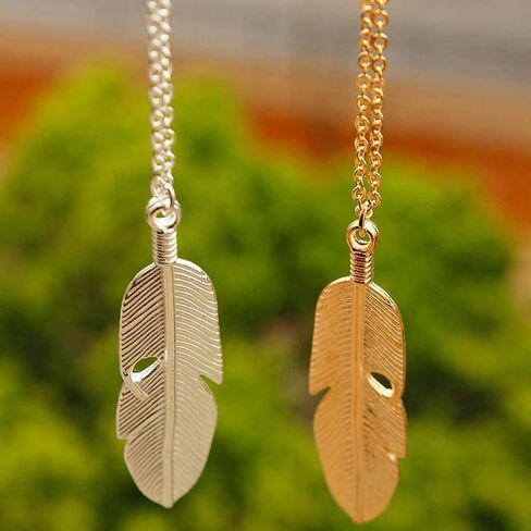 Yalice Boho Feather Pendant Necklace Chain Long Leaf Necklaces Jewelry for Women and Girls in Kuwait