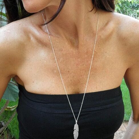 Yalice Boho Feather Pendant Necklace Chain Long Leaf Necklaces Jewelry for Women and Girls in Kuwait