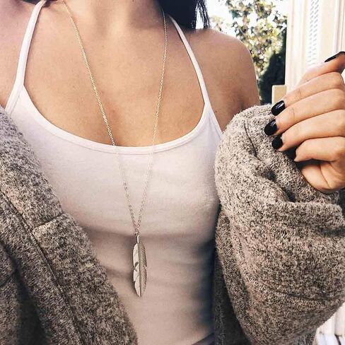 Yalice Boho Feather Pendant Necklace Chain Long Leaf Necklaces Jewelry for Women and Girls in Kuwait