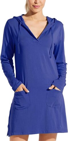 Willit Women's Long Sleeve Cotton Swim Cover Up UPF 50+ SPF Dress Hooded with Pockets Sun Protection Beach Coverup in Kuwait