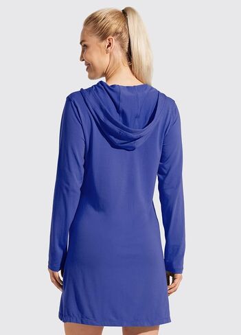 Willit Women's Long Sleeve Cotton Swim Cover Up UPF 50+ SPF Dress Hooded with Pockets Sun Protection Beach Coverup in Kuwait