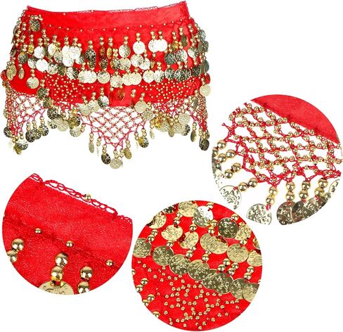 Ujuuu 8-Sets المرأة الرقص الشرقي الزي الرقص الشرقي وشاح الورك التفاف عملة ذهبية قطرة قلادة أقراط سوار in Kuwait