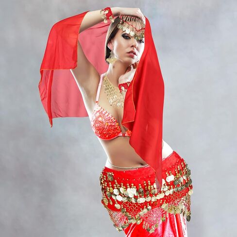 Ujuuu 8-Sets المرأة الرقص الشرقي الزي الرقص الشرقي وشاح الورك التفاف عملة ذهبية قطرة قلادة أقراط سوار in Kuwait