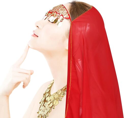 Ujuuu 8-Sets المرأة الرقص الشرقي الزي الرقص الشرقي وشاح الورك التفاف عملة ذهبية قطرة قلادة أقراط سوار in Kuwait