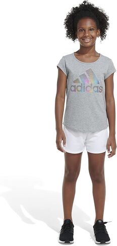 adidas Girls' Big Aeroready Elastic Waistband Gradient 3-Stripes Pacer Lined Mesh Shorts in Saudi Arabia