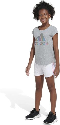 adidas Girls' Big Aeroready Elastic Waistband Gradient 3-Stripes Pacer Lined Mesh Shorts in Saudi Arabia