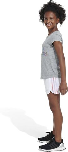 adidas Girls' Big Aeroready Elastic Waistband Gradient 3-Stripes Pacer Lined Mesh Shorts in Saudi Arabia