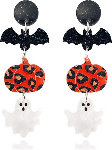 Halloween Earrings for Women Girls,Gothic Hallowmas Acrylic Dangle Earrings, Black Bat Pumpkin Candy Drop Earrings for Halloween Festival Gift in Kuwait