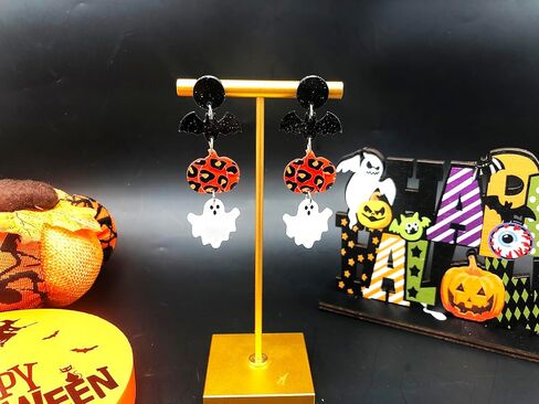 Halloween Earrings for Women Girls,Gothic Hallowmas Acrylic Dangle Earrings, Black Bat Pumpkin Candy Drop Earrings for Halloween Festival Gift in Kuwait