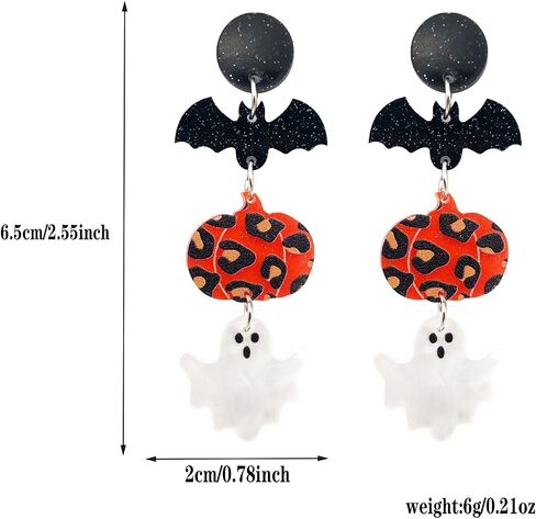 Halloween Earrings for Women Girls,Gothic Hallowmas Acrylic Dangle Earrings, Black Bat Pumpkin Candy Drop Earrings for Halloween Festival Gift in Kuwait