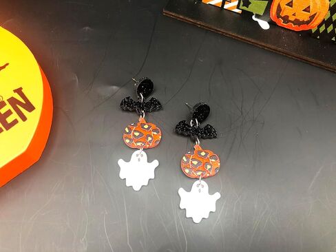 Halloween Earrings for Women Girls,Gothic Hallowmas Acrylic Dangle Earrings, Black Bat Pumpkin Candy Drop Earrings for Halloween Festival Gift in Kuwait