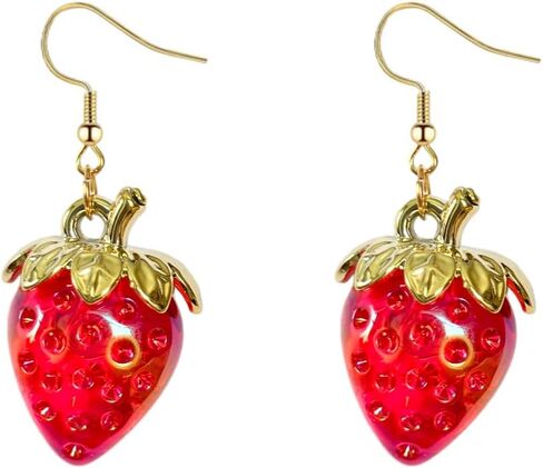 Red Strawberry Earrings Funny Sweet 3D Strawberry Drop Dangle Earring,Resin Simulated Strawberry Earrings Lightweight Acrylic Fruit Jewelry for Women Girls in Kuwait