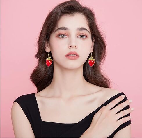Red Strawberry Earrings Funny Sweet 3D Strawberry Drop Dangle Earring,Resin Simulated Strawberry Earrings Lightweight Acrylic Fruit Jewelry for Women Girls in Kuwait