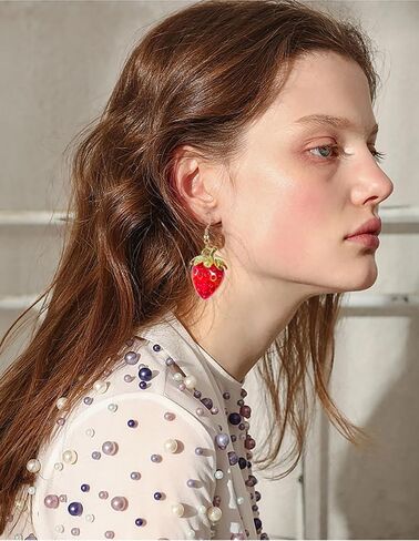 Red Strawberry Earrings Funny Sweet 3D Strawberry Drop Dangle Earring,Resin Simulated Strawberry Earrings Lightweight Acrylic Fruit Jewelry for Women Girls in Kuwait