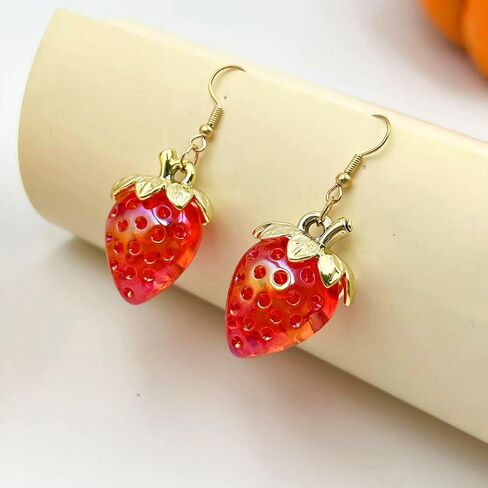 Red Strawberry Earrings Funny Sweet 3D Strawberry Drop Dangle Earring,Resin Simulated Strawberry Earrings Lightweight Acrylic Fruit Jewelry for Women Girls in Kuwait