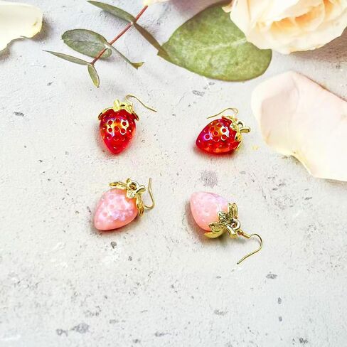 Red Strawberry Earrings Funny Sweet 3D Strawberry Drop Dangle Earring,Resin Simulated Strawberry Earrings Lightweight Acrylic Fruit Jewelry for Women Girls in Kuwait