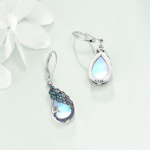 DAYLINLOVE الطاووس هدايا للنساء فضة Moonstone الطاووس أقراط الطاووس الطيور ريشة مجوهرات للفتيات in Kuwait