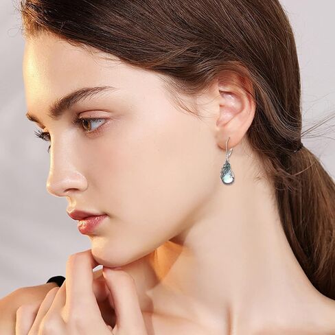 DAYLINLOVE الطاووس هدايا للنساء فضة Moonstone الطاووس أقراط الطاووس الطيور ريشة مجوهرات للفتيات in Kuwait