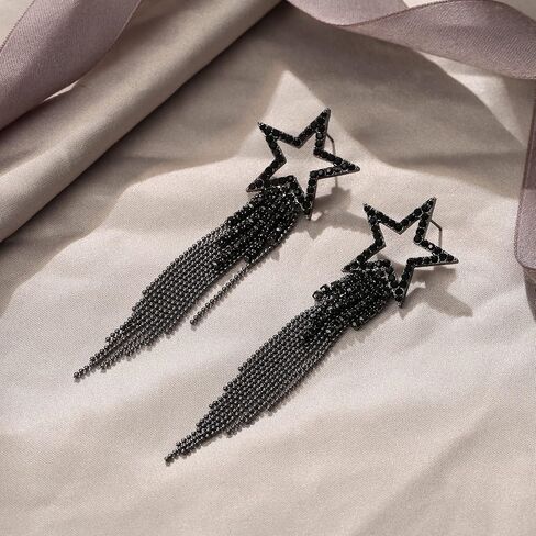 EVER FAITH Star شرابة الأقراط للنساء الفتيات، حجر الراين كريستال طويل شلال مطرز هامش الثريا استرخى قطرة بيان أقراط مجوهرات الزفاف حزب in Kuwait