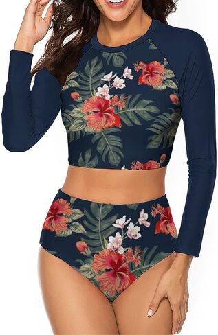 بدلة سباحة نسائية من Wolddress مكونة من قطعتين بأكمام طويلة للحماية من الشمس، بدلة استحمام بيكيني in Kuwait