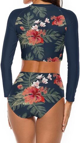 بدلة سباحة نسائية من Wolddress مكونة من قطعتين بأكمام طويلة للحماية من الشمس، بدلة استحمام بيكيني in Kuwait