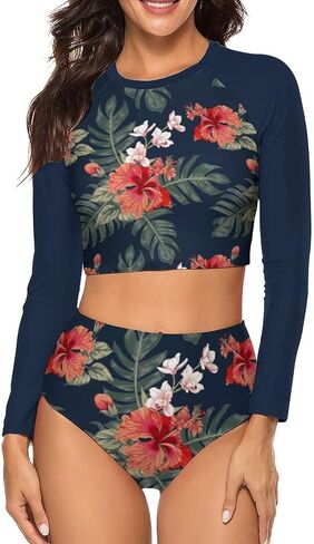 بدلة سباحة نسائية من Wolddress مكونة من قطعتين بأكمام طويلة للحماية من الشمس، بدلة استحمام بيكيني in Kuwait