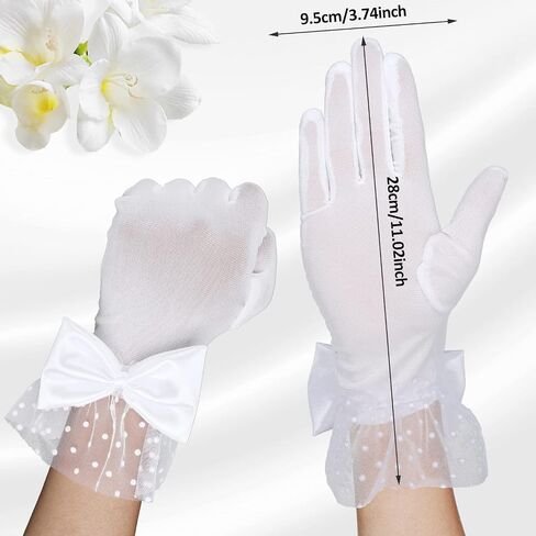 Yolev Ladies Short Lace Gloves Bridal Lace Gloves Tea Party Glove Lace Bow Gloves for Dinner Wedding Prom Halloween Party in Saudi Arabia