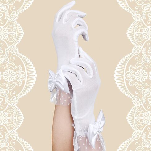 Yolev Ladies Short Lace Gloves Bridal Lace Gloves Tea Party Glove Lace Bow Gloves for Dinner Wedding Prom Halloween Party in Saudi Arabia