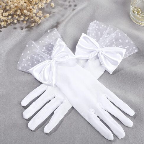 Yolev Ladies Short Lace Gloves Bridal Lace Gloves Tea Party Glove Lace Bow Gloves for Dinner Wedding Prom Halloween Party in Saudi Arabia