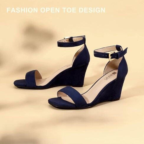 IDIFU Women's Classic Wedge Heels Sandals | 3 Inch Ankle Strap Open Toe Evening Dress Wedding Shoes in Saudi Arabia