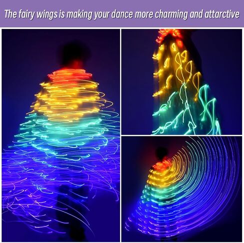 LED Isis Wings Set, Belly Dance Light Up Wings + Luminous Wreath, Colorful Glow Angel Dance Wings with Telescopic Sticks for Carnival, Stage, Halloween, Christmas(Colorful) in Kuwait