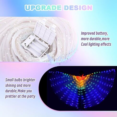 LED Isis Wings Set, Belly Dance Light Up Wings + Luminous Wreath, Colorful Glow Angel Dance Wings with Telescopic Sticks for Carnival, Stage, Halloween, Christmas(Colorful) in Kuwait
