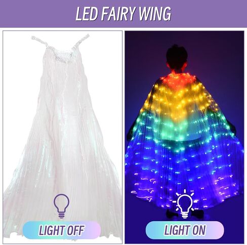 LED Isis Wings Set, Belly Dance Light Up Wings + Luminous Wreath, Colorful Glow Angel Dance Wings with Telescopic Sticks for Carnival, Stage, Halloween, Christmas(Colorful) in Kuwait